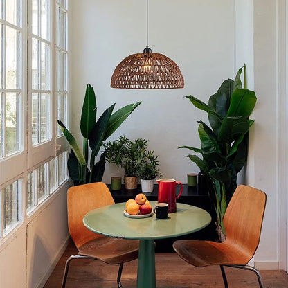 Japanese Hand Woven Hemp Rope Pendant Light Rustic Boho Dome
