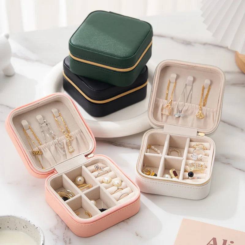 Portable Travel Jewelry Box — Compact Organizer Case for Rings, Earrings & Necklaces