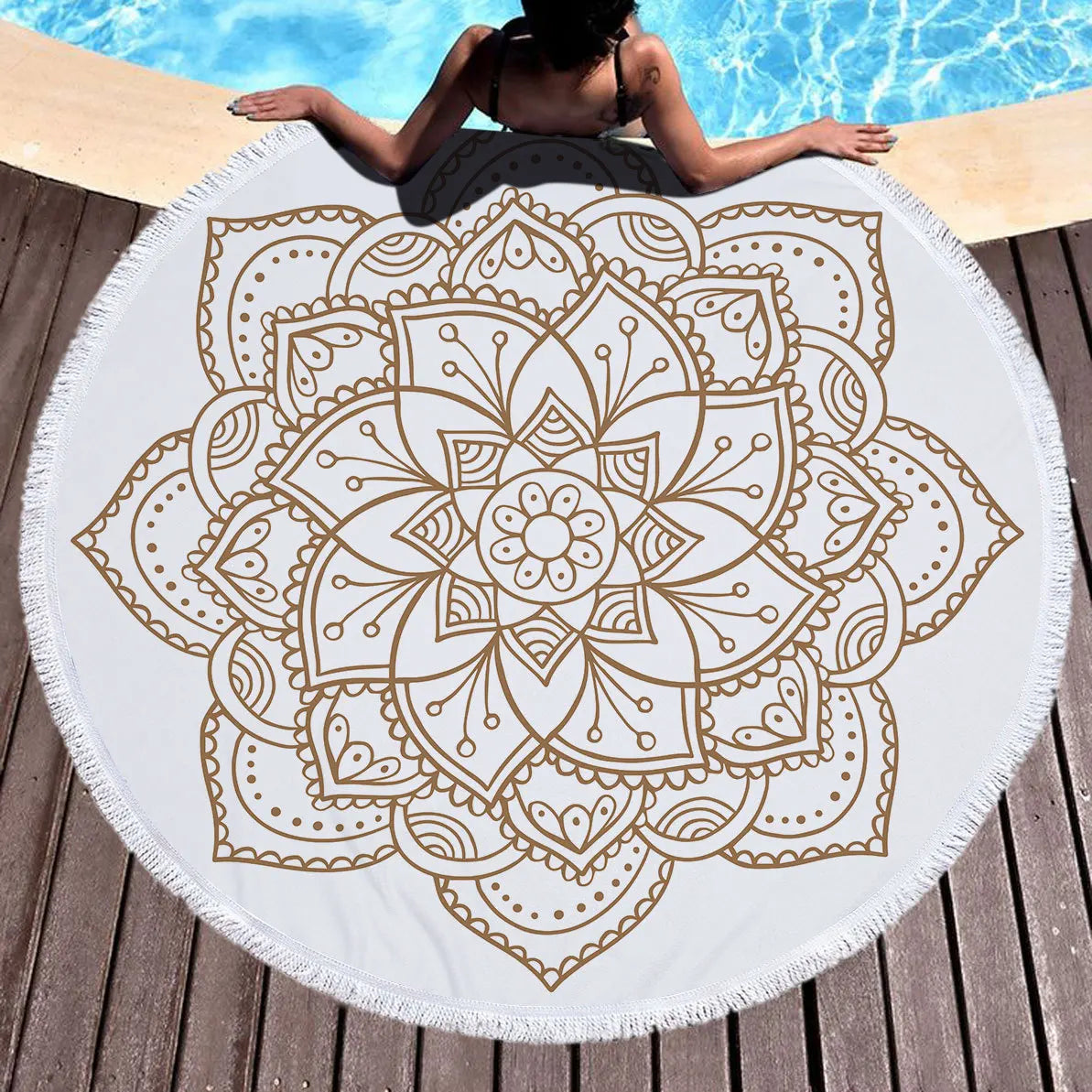 Bohemian Mandala Round Beach Towel — Microfiber Tassel Towel with Tassels for Women