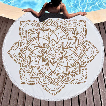Bohemian Mandala Round Beach Towel — Microfiber Tassel Towel with Tassels for Women
