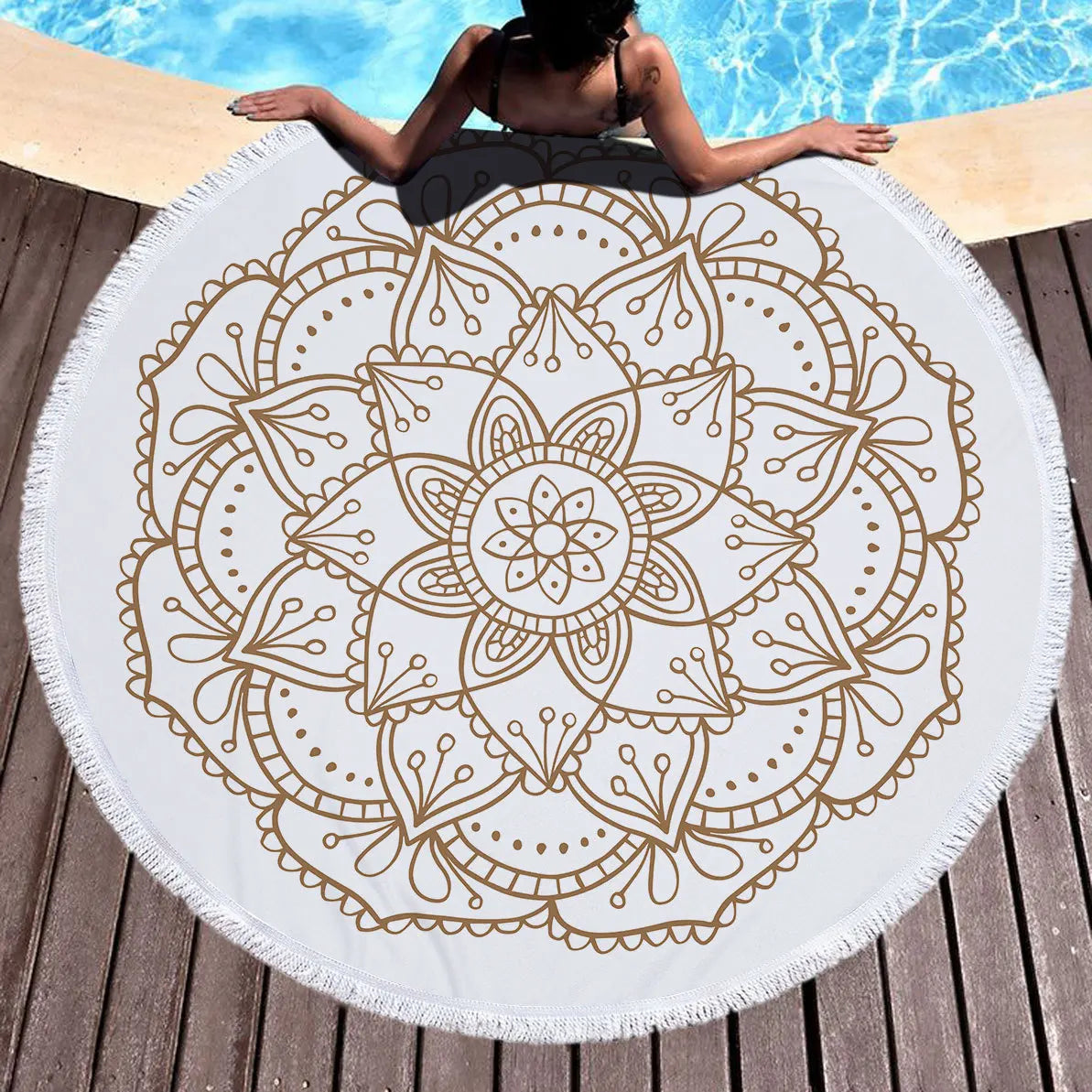 Bohemian Mandala Round Beach Towel — Microfiber Tassel Towel with Tassels for Women
