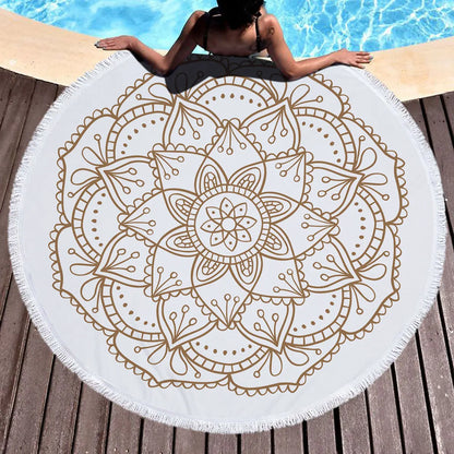 Bohemian Mandala Round Beach Towel — Microfiber Tassel Towel with Tassels for Women