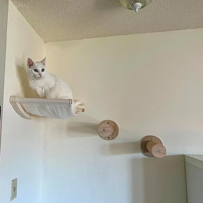 Wall Mounted Cat Climbing Shelves, Wood Bridge and Hammock Set