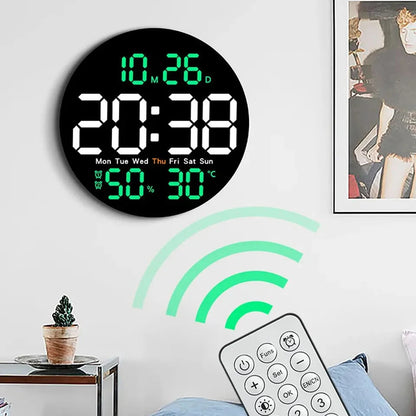 Digital LED Wall Clock with Dual Alarms and Temperature