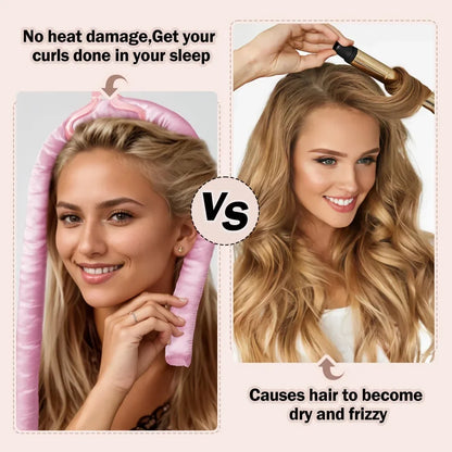 Heatless Curling Rod with Night Cap — No-Heat Ribbon Hair Curler Set for Women