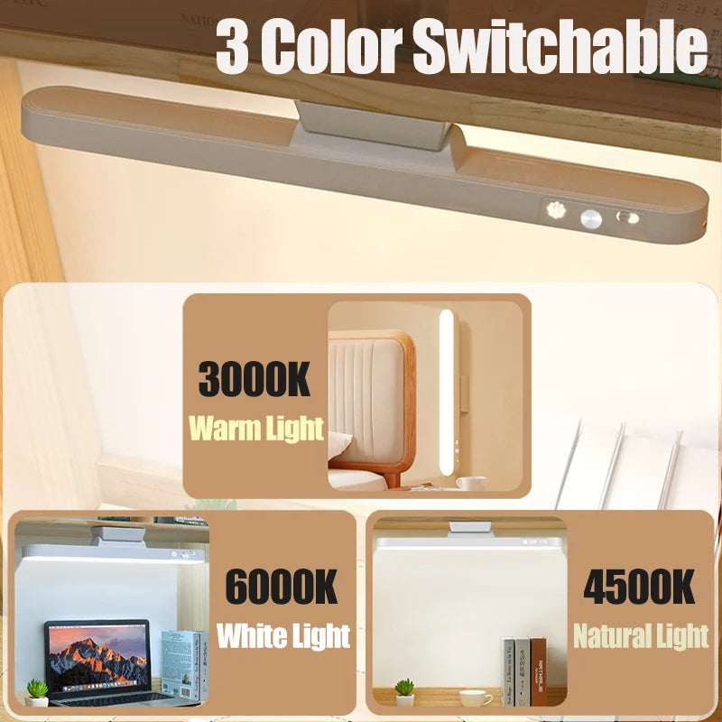 Magnetic LED Desk Lamp, USB Rechargeable Three-Color Light Bar