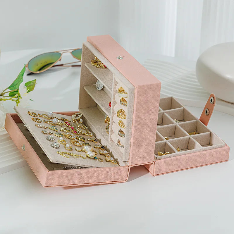 PU Leather Travel Jewelry Box — Portable Necklace & Earring Storage Case for Women