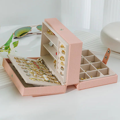 PU Leather Travel Jewelry Box — Portable Necklace & Earring Storage Case for Women