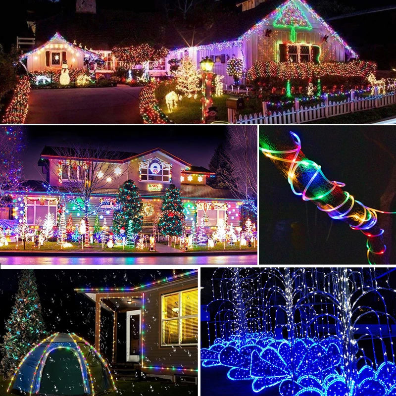Solar Rope Lights Outdoor Waterproof LED String for Garden and Deck