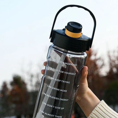 Large Half-Gallon Water Bottle — Time Marker with 2-in-1 Straw & Lid, BPA-Free