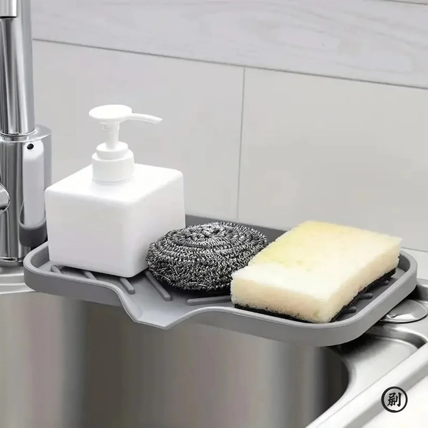 Silicone Sink Tray with Drain for Soap and Sponge Storage