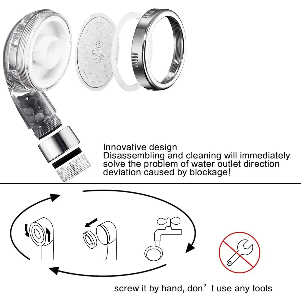 Filtered High-Pressure Handheld Shower Head with Mineral Beads