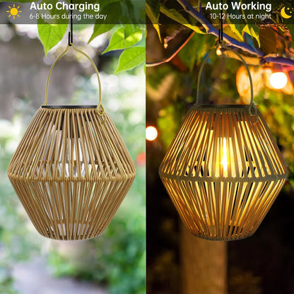 Solar Rattan Lantern Waterproof Boho Outdoor Light