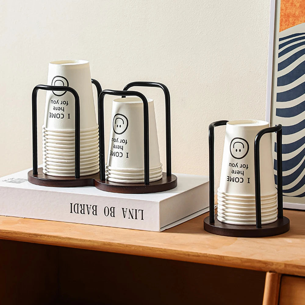 Wooden Disposable Cup Dispenser — Countertop Paper Cup Holder for Kitchen, Bathroom & Office