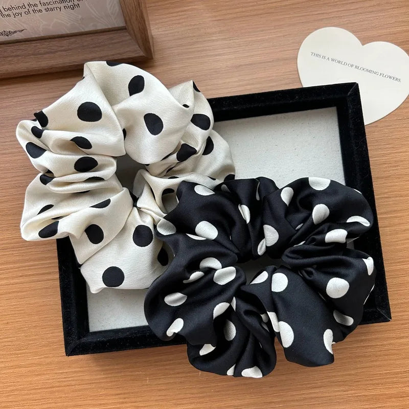 Polka Dot Satin Scrunchies for Women — Soft Silky Elastic Hair Ties for Summer