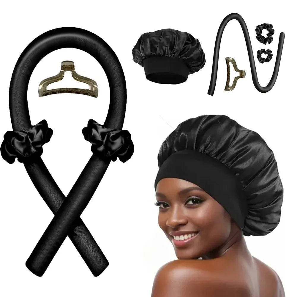 Heatless Curling Rod with Night Cap — No-Heat Ribbon Hair Curler Set for Women