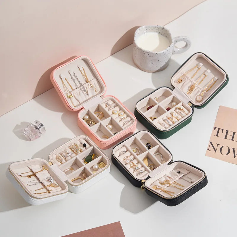 Portable Travel Jewelry Box — Compact Organizer Case for Rings, Earrings & Necklaces