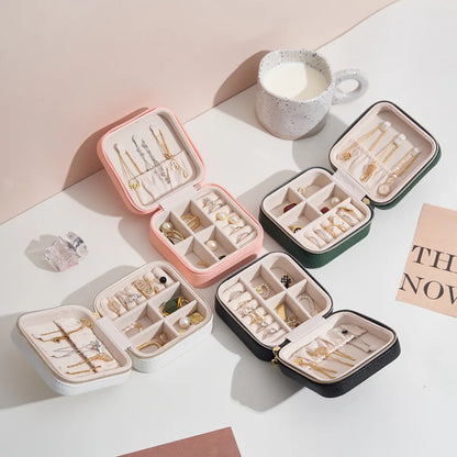 Portable Travel Jewelry Box — Compact Organizer Case for Rings, Earrings & Necklaces