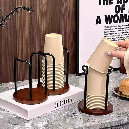 Wooden Disposable Cup Dispenser — Countertop Paper Cup Holder for Kitchen, Bathroom & Office