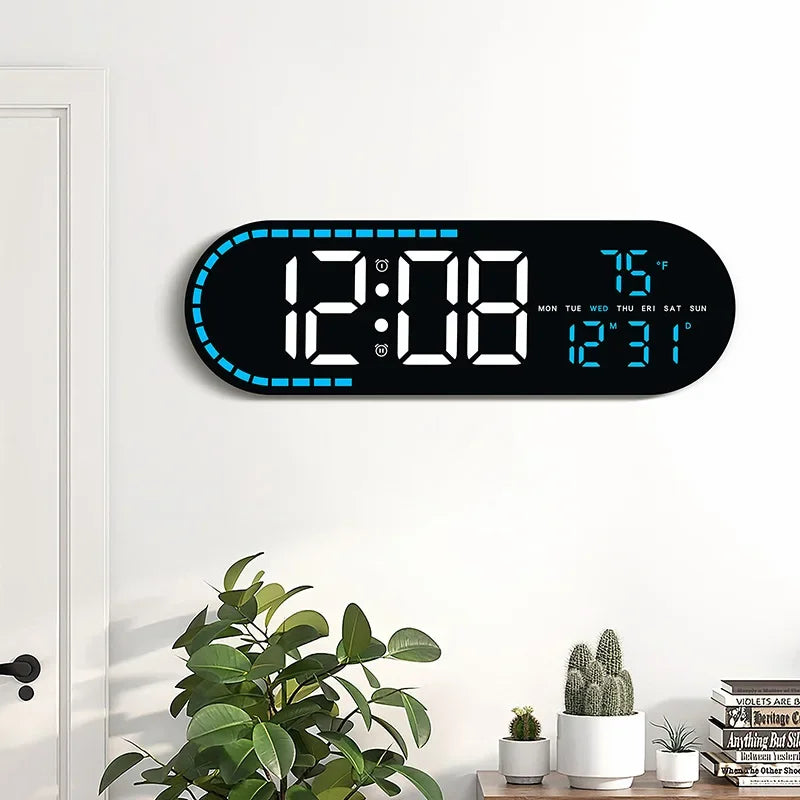 Digital LED Wall Clock with Dual Alarms, Temperature & Date
