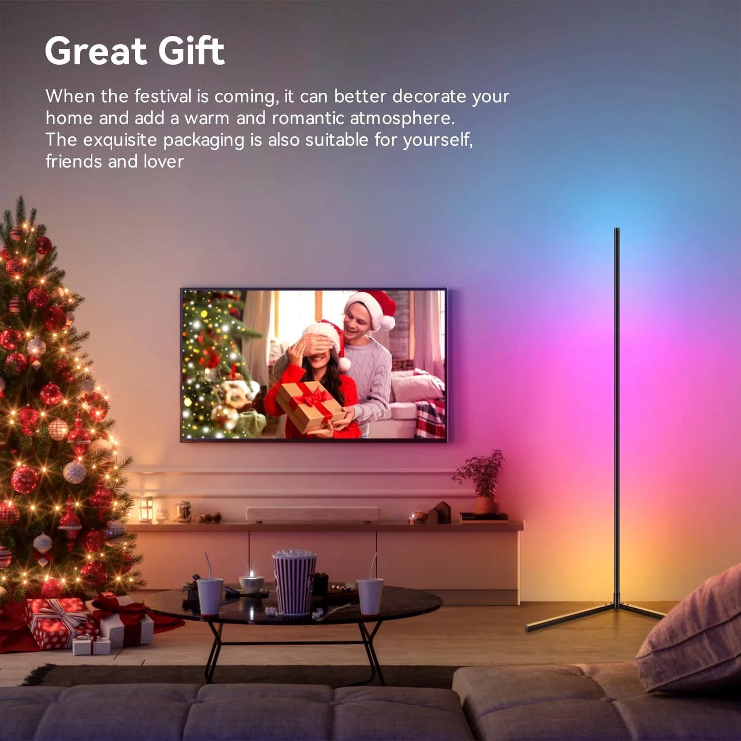 Minimalist RGB Corner Floor Lamp with Music Sync and Remote