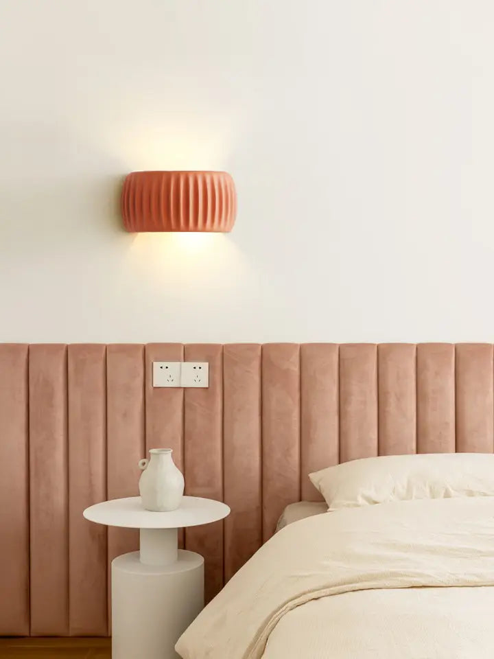 Wabi-Sabi Fluted Wall Sconce, Plaster-Look Resin Up/Down Light