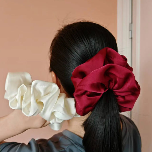 Oversized Satin Scrunchie for Women — Big Volumizing Elastic Hair Tie for Ponytails