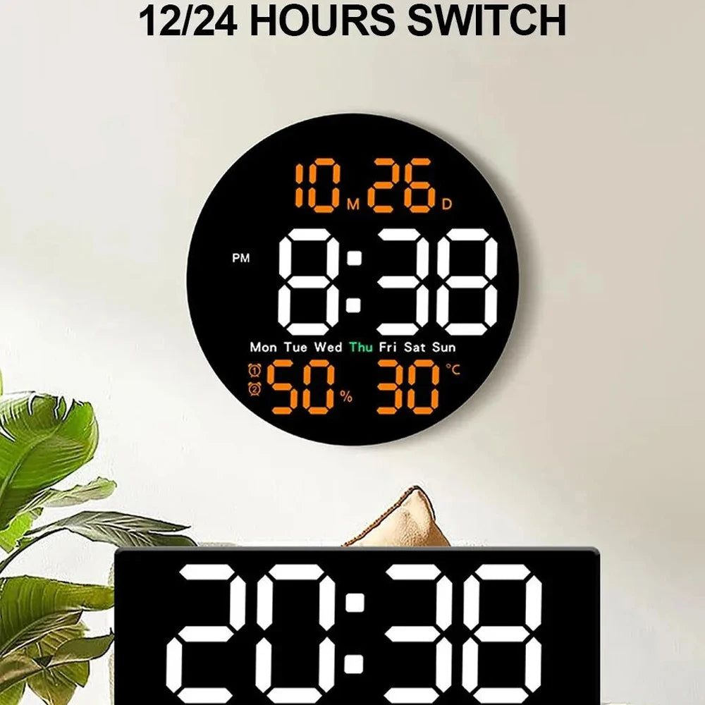 Digital LED Wall Clock with Dual Alarms and Temperature