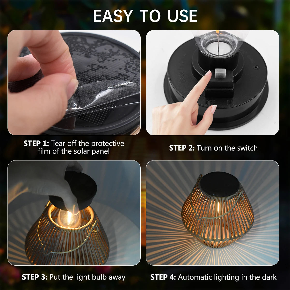 Solar Rattan Lantern Waterproof Boho Outdoor Light
