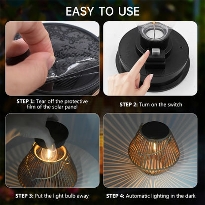 Solar Rattan Lantern Waterproof Boho Outdoor Light