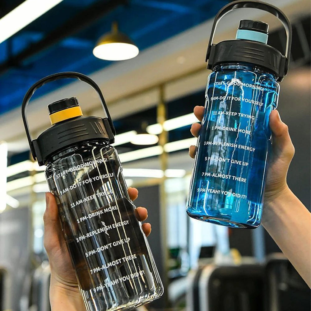Large Half-Gallon Water Bottle — Time Marker with 2-in-1 Straw & Lid, BPA-Free
