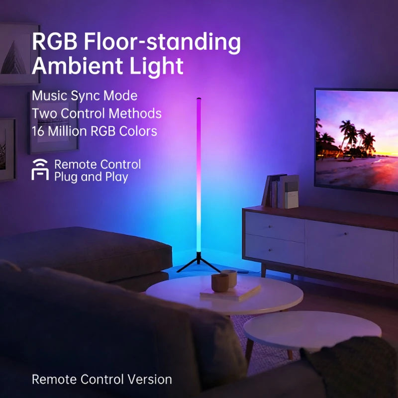 120cm RGB LED Corner Floor Lamp with Sound-Reactive Ambient Light