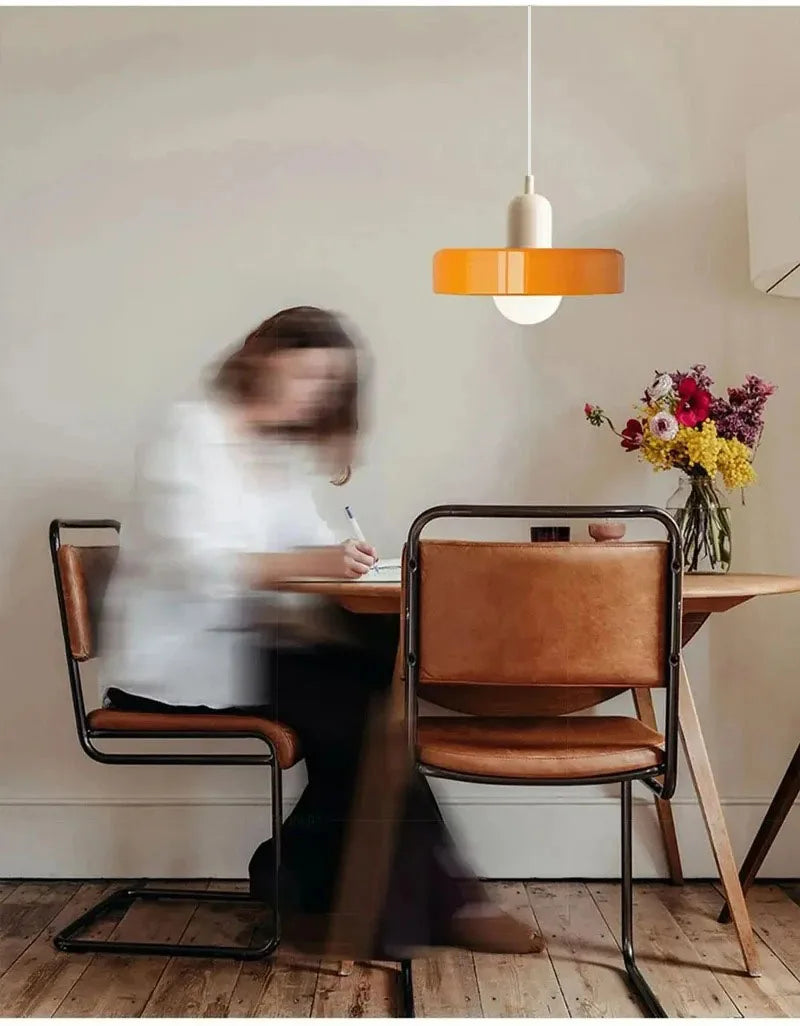 Nordic Glass Pendant Light, Retro Colored Hanging Lamp for Dining