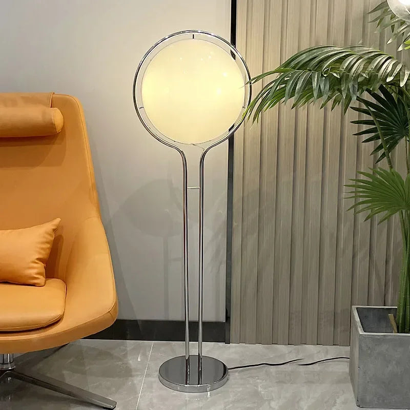Chrome Metal Floor Lamp with Frosted Acrylic Ball Globe