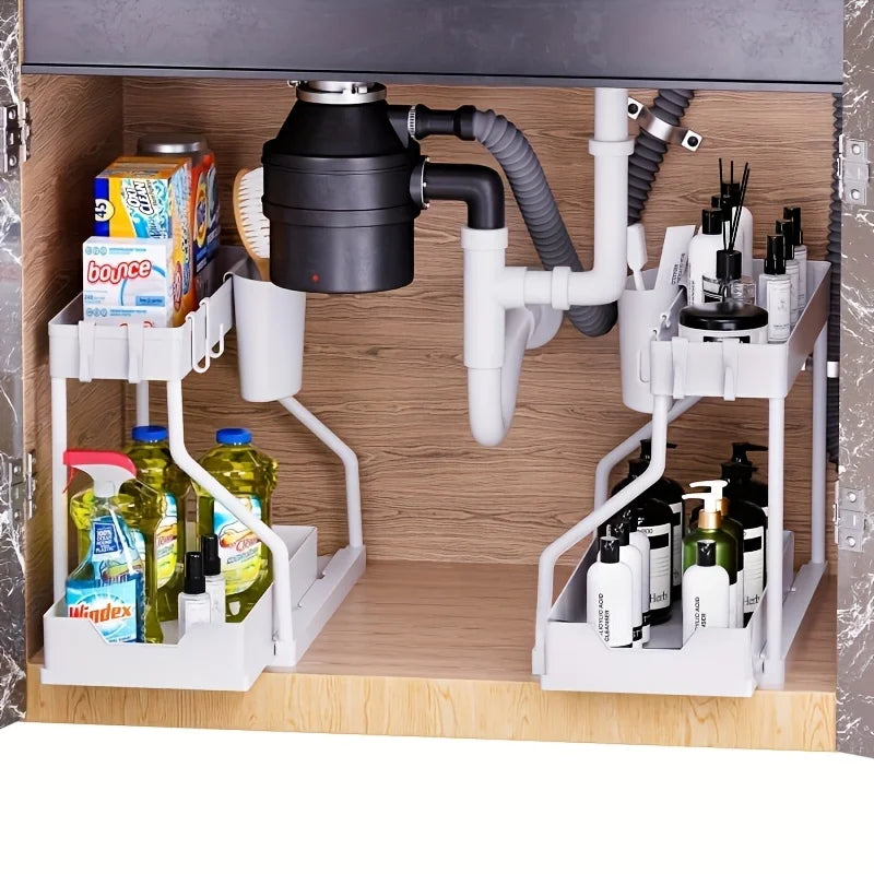 2-Tier Under Sink Organizer Pull Out Storage Rack for Kitchen