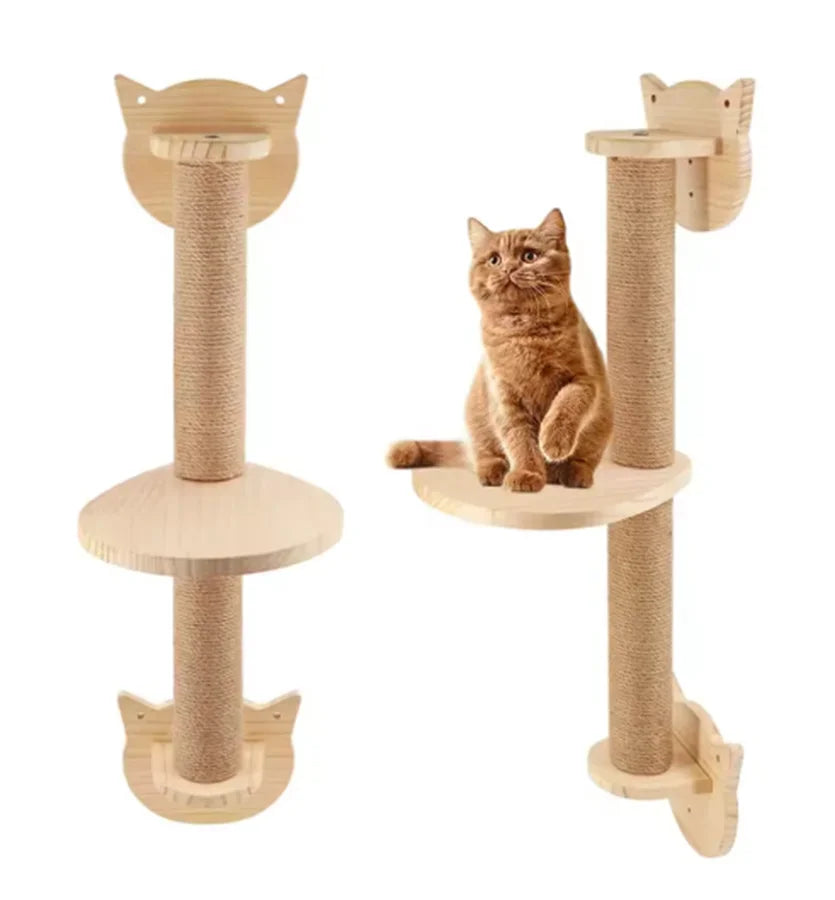 Wooden Wall-Mounted Cat Climbing Shelves with Sisal Scratcher