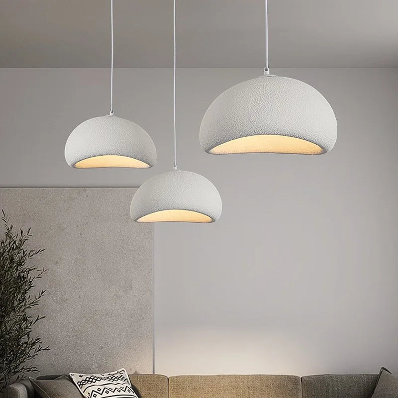Wabi-sabi cream resin sculptural pendant light