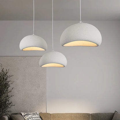 Wabi-sabi cream resin sculptural pendant light