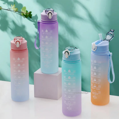 Motivational Water Bottle with Straw — Leak-Proof Time-Marker Bottle for Women