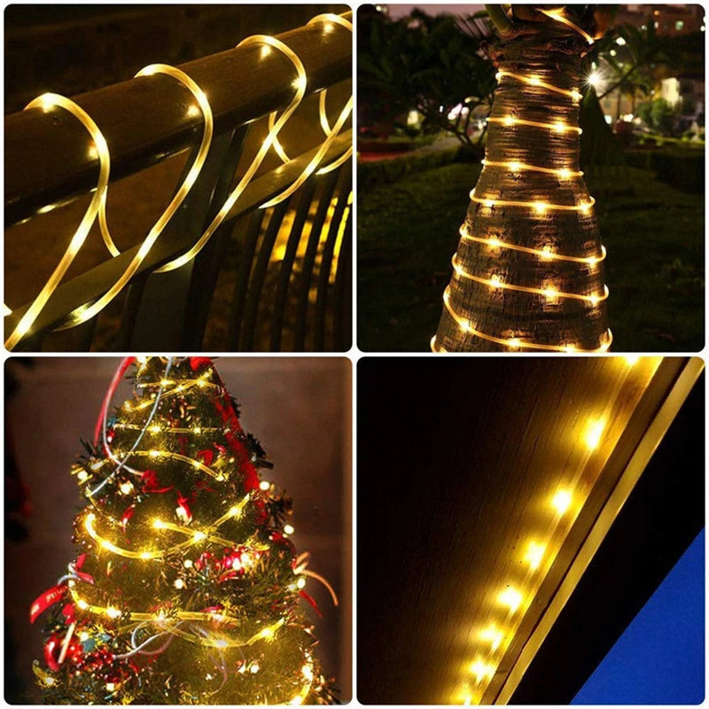 Solar Rope Lights Outdoor Waterproof LED String for Garden and Deck