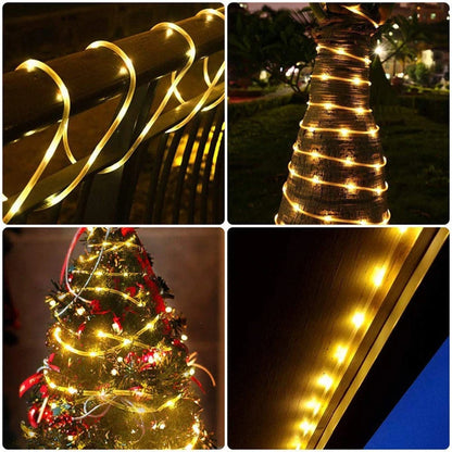 Solar Rope Lights Outdoor Waterproof LED String for Garden and Deck