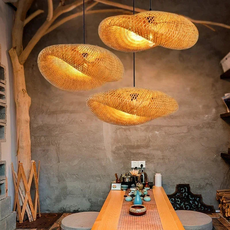 Bamboo Rattan Pendant Light, Hand-Woven Wicker Hanging Lamp