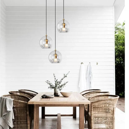 Nordic Ribbed Glass Pendant Light - Hand-Blown Style Amber Globe