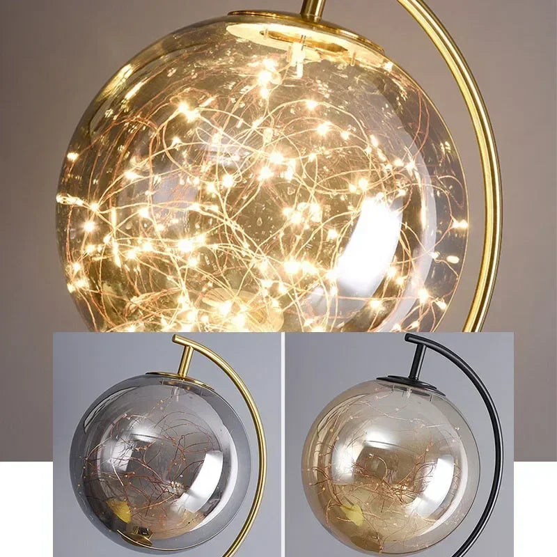 Gold Tripod Floor Lamp with Starry Glass Globe and Tray