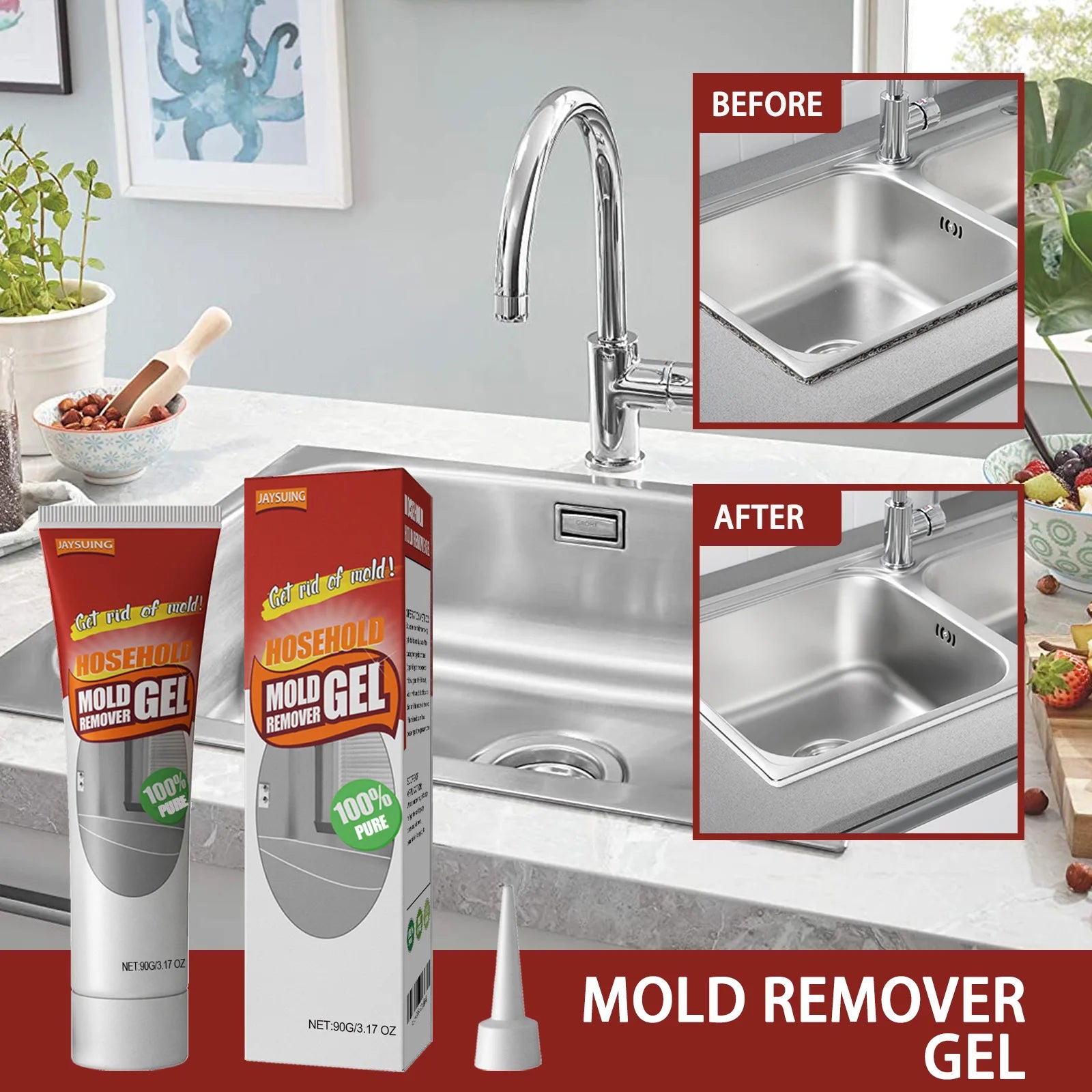 Mold and mildew remover gel for caulk grout silicone before and after
