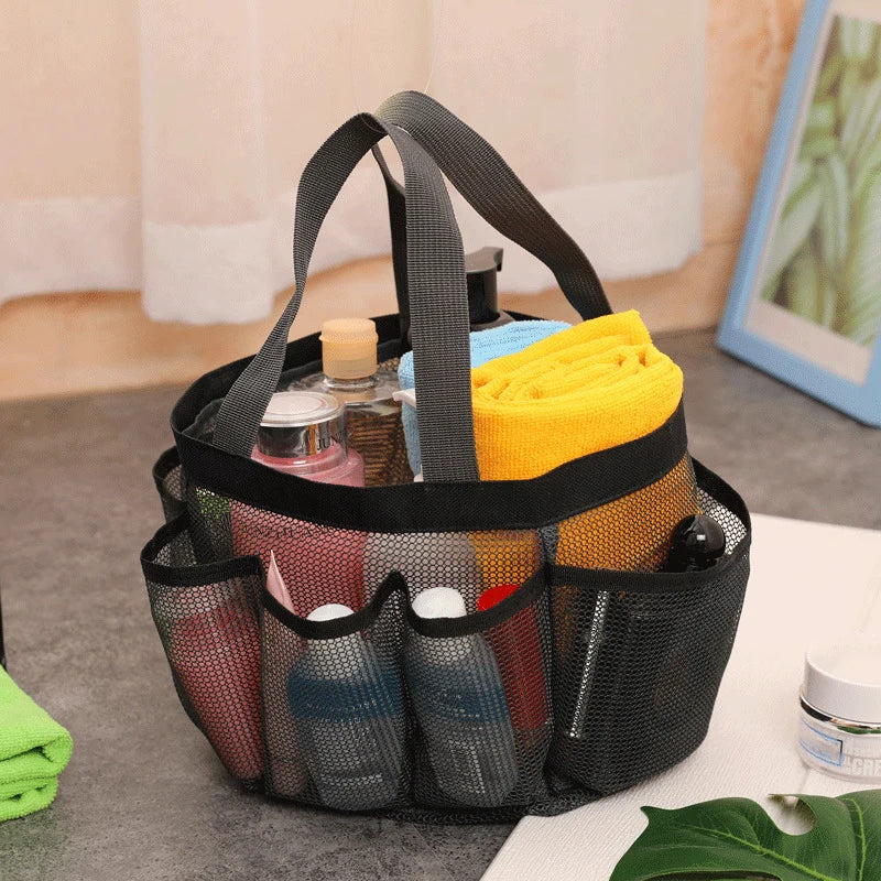 Mesh beach caddy organizer with 8 exterior bottle pockets