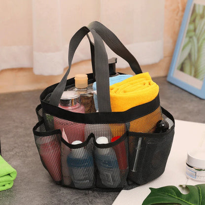 Mesh beach caddy organizer with 8 exterior bottle pockets