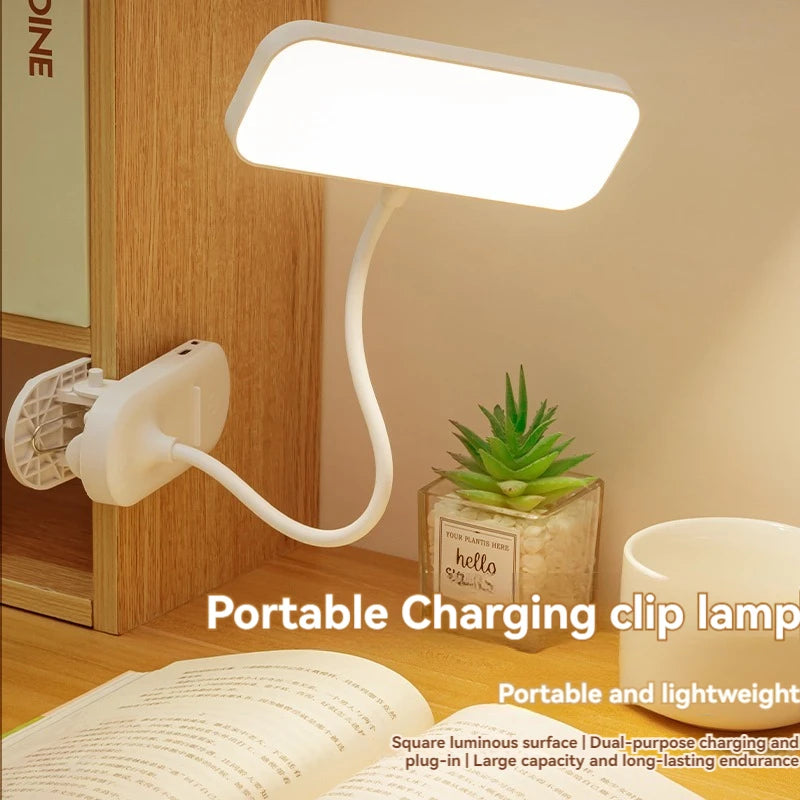Clip-On LED Desk Lamp USB Rechargeable Dual-Head Reading Light