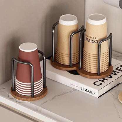 Wooden Disposable Cup Dispenser — Countertop Paper Cup Holder for Kitchen, Bathroom & Office