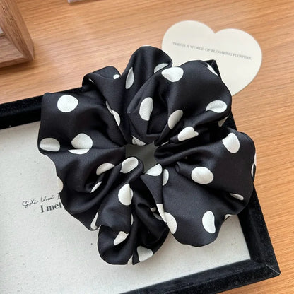 Polka Dot Satin Scrunchies for Women — Soft Silky Elastic Hair Ties for Summer